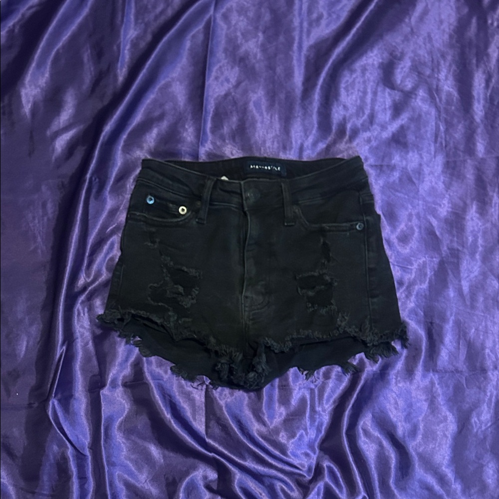 Aeropostale Black Distressed Denim High Rise Shorts